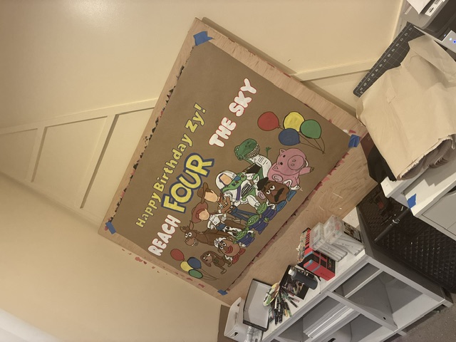 Toy Story Reach Four the Sky hand-painted birthday banner for Zy