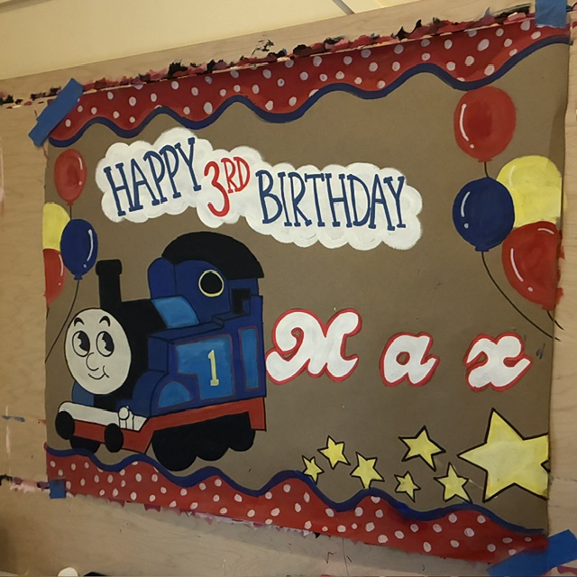 Thomas the Train hand-painted 3rd birthday banner for Max