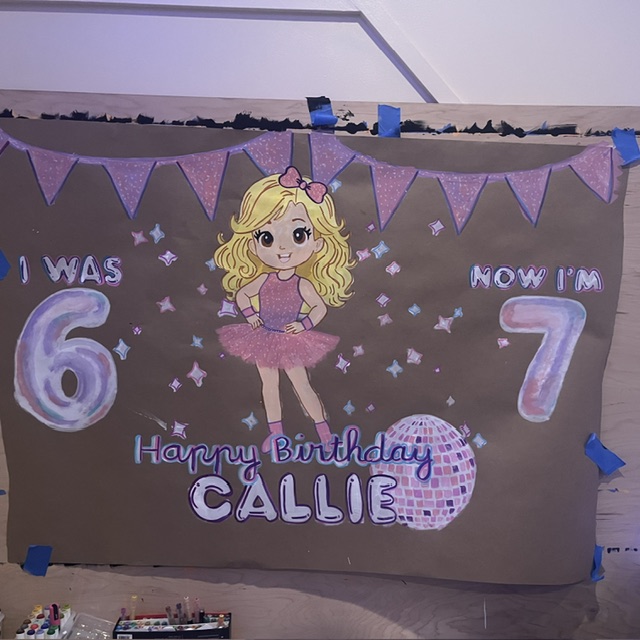 Disco themed I Was 6 Now I'm 7 hand-painted birthday banner for Callie