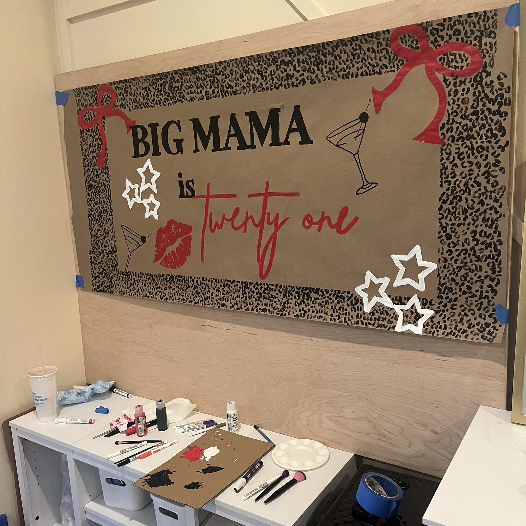 Hand painted Big Mama is Twenty One leopard print banner