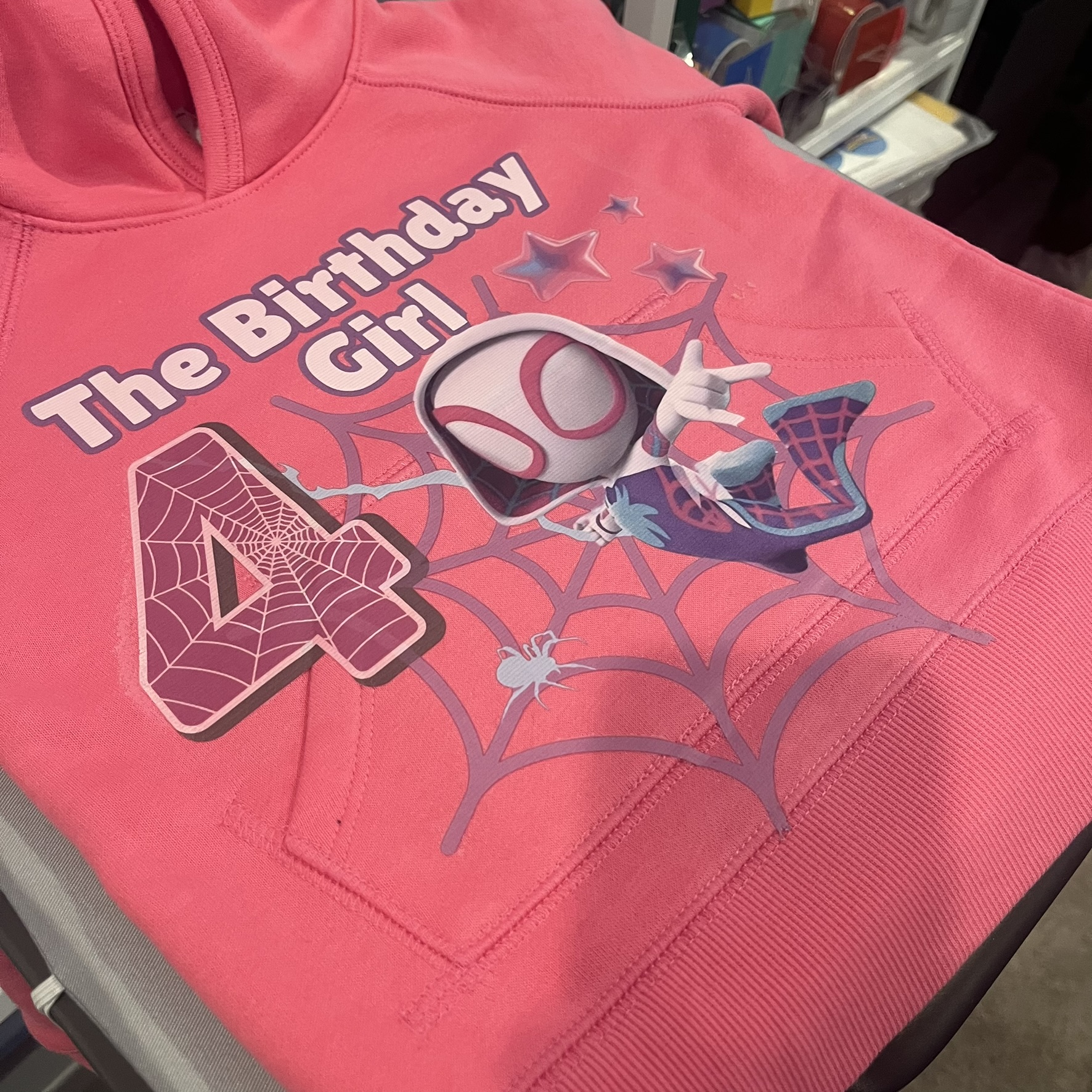 Custom Spider-Gwen 4th birthday hoodie