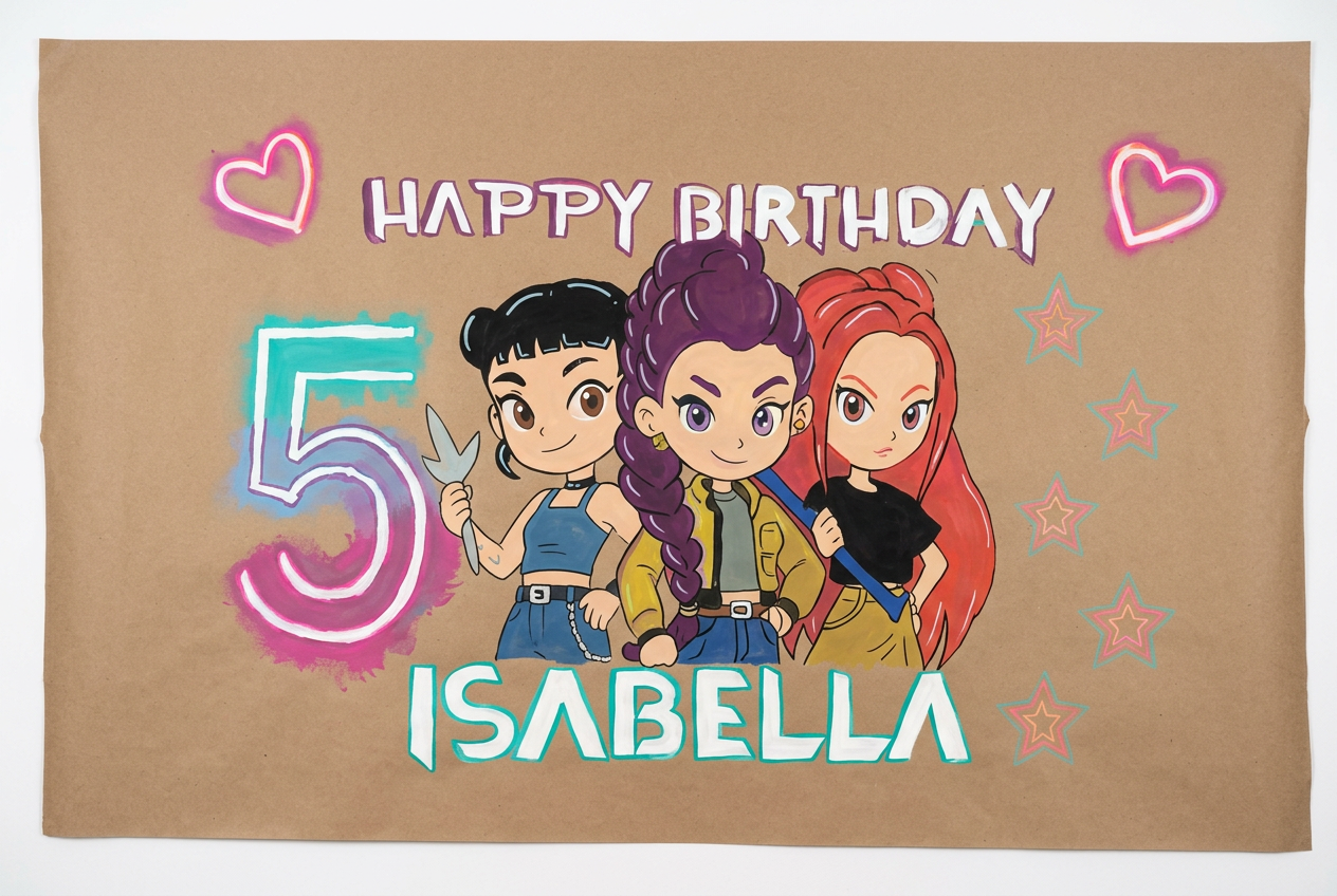 Hand-painted Happy Birthday Isabella banner